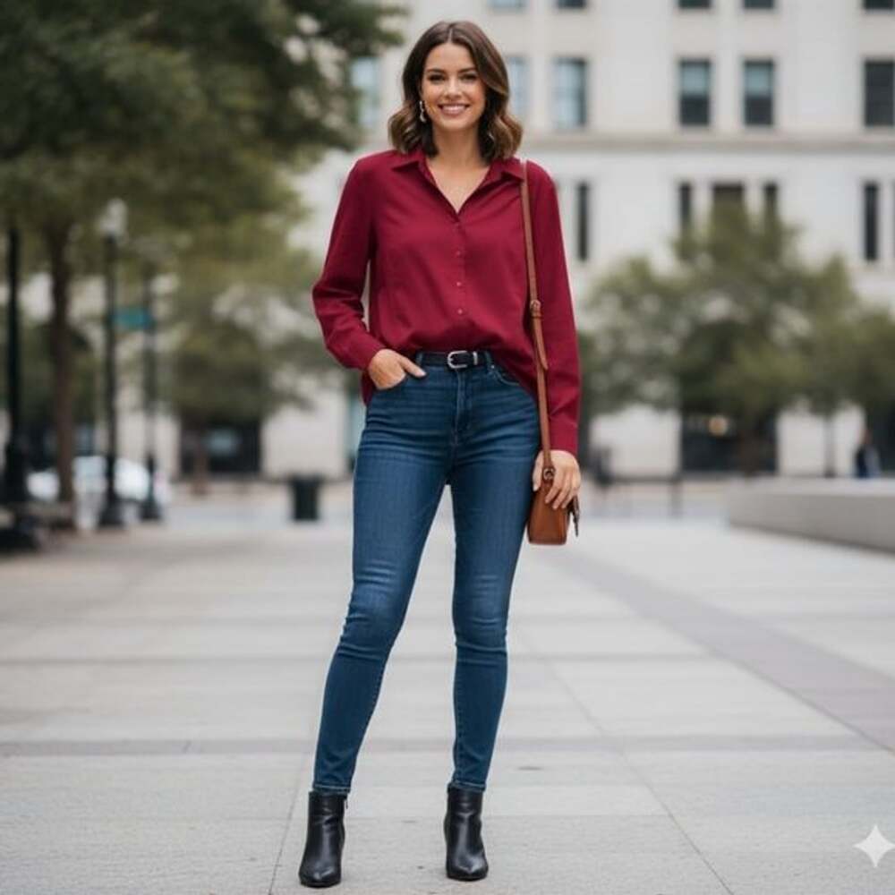 Edwards Maroon Long Sleeve Button Down